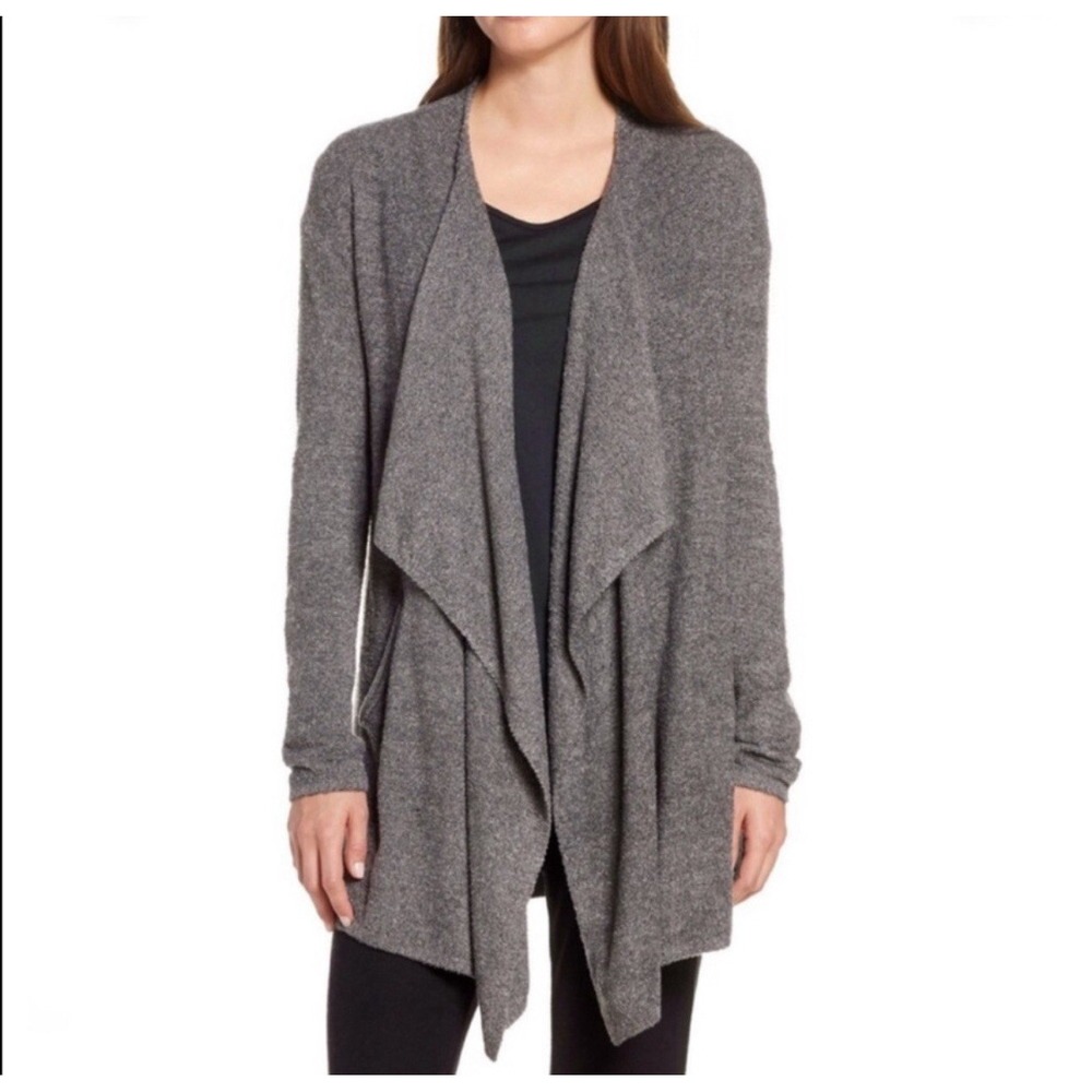 Barefoot Dreams Cozy Chic Bamboo Lite Island Calypso Cardigan Gray Ruffled Small